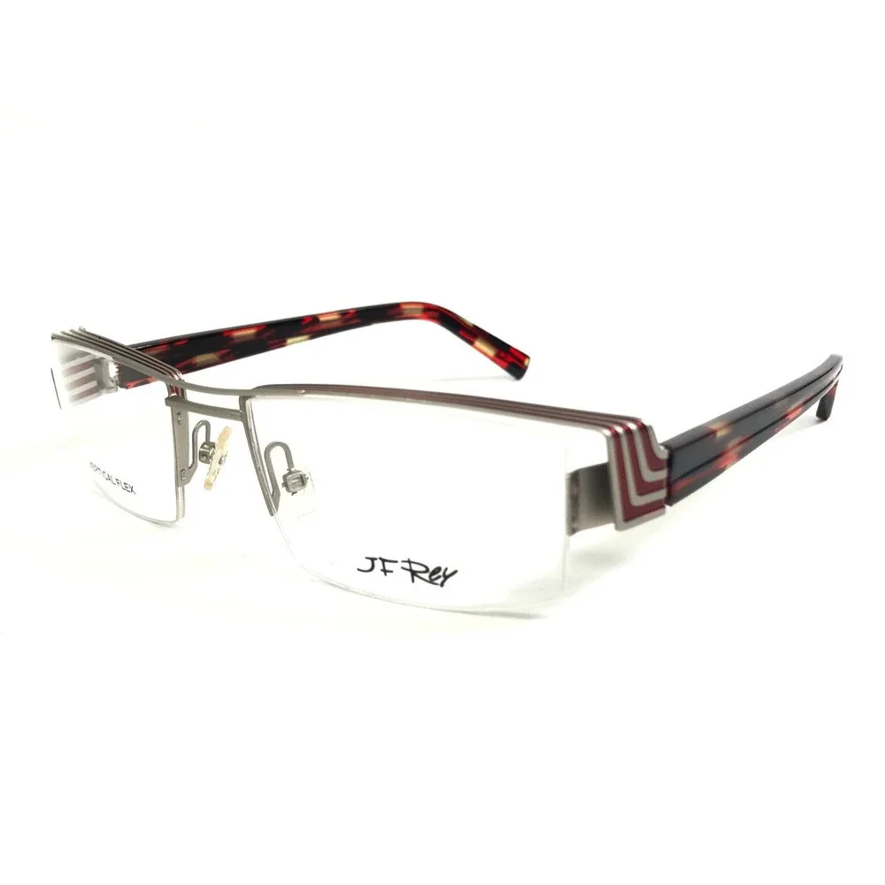 J.F. Rey Eyeglasses Frames JF2421 1035 Silver Burgundy Line 54-18.7-125